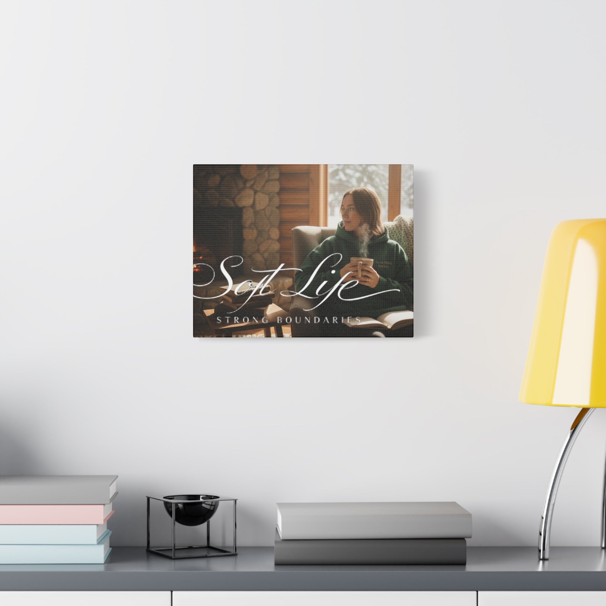 Canvas Wall Art — "Soft Life, Strong Boundaries" Woman 2 Cozy Cabin Print