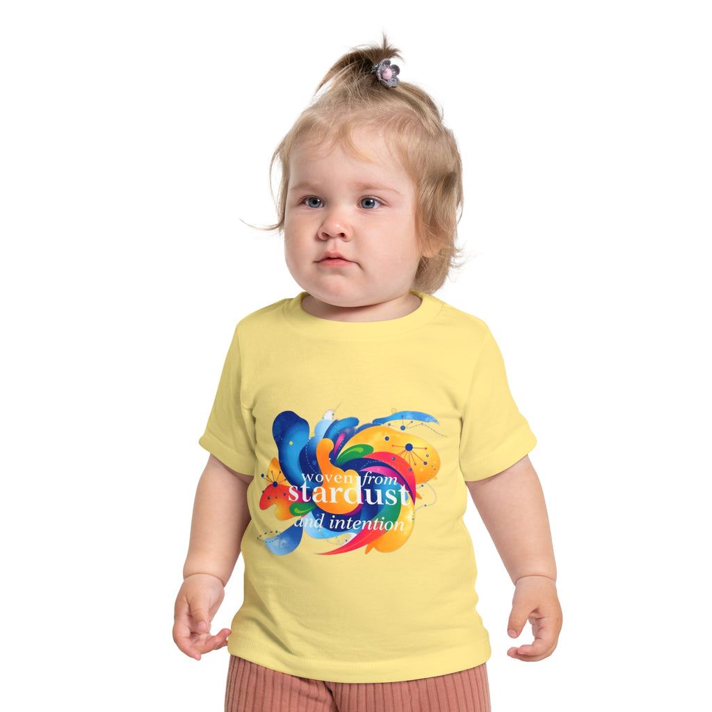 Baby T-Shirt — "Woven from Stardust and Intention" Colorful Cosmic Graphic