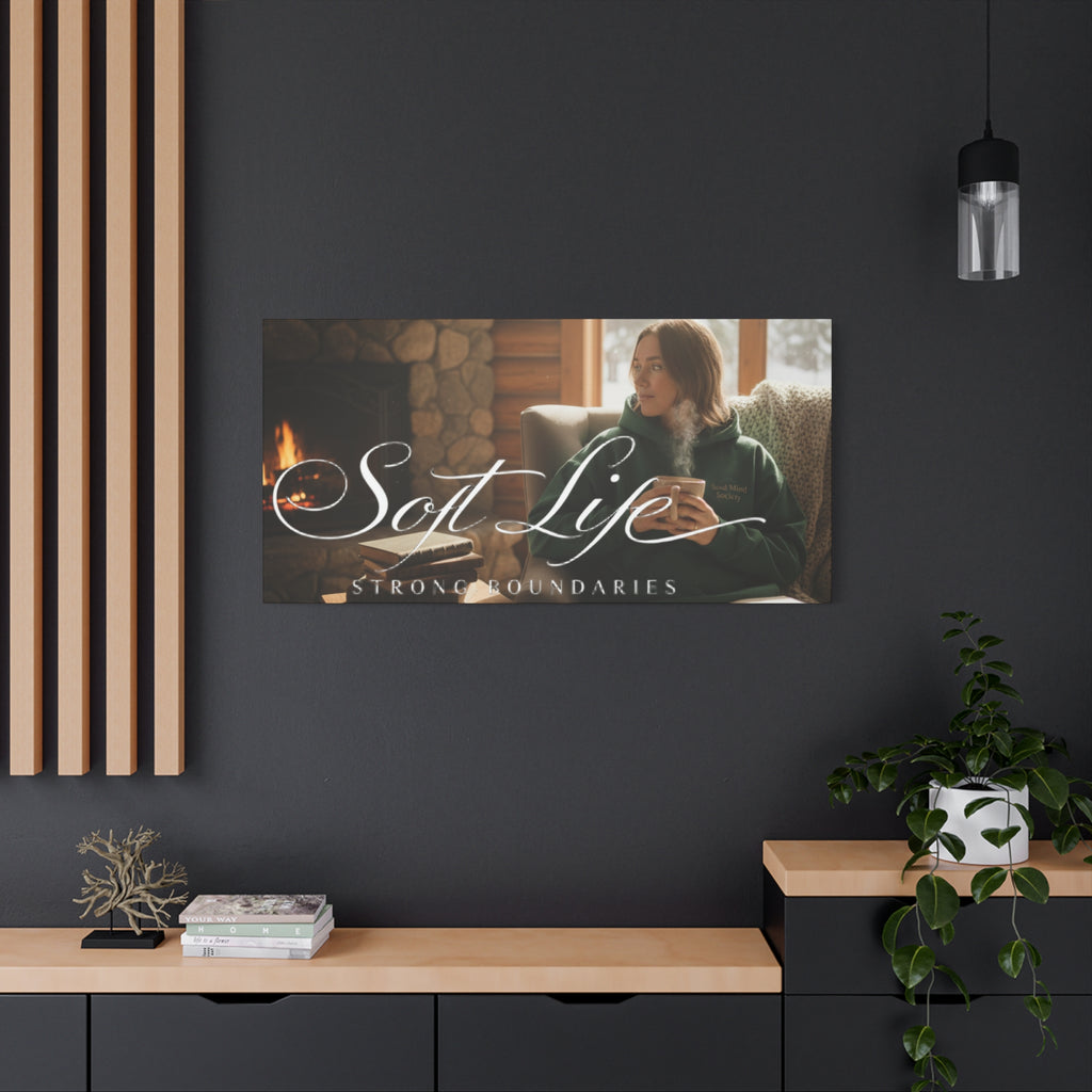 Canvas Wall Art — "Soft Life, Strong Boundaries" Woman 2 Cozy Cabin Print