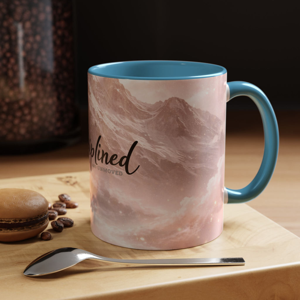 Disciplined Accent Coffee Mug — 'Disciplined: Grounded and Unmoved' Inspirational Pink Marble Ceramic Mug