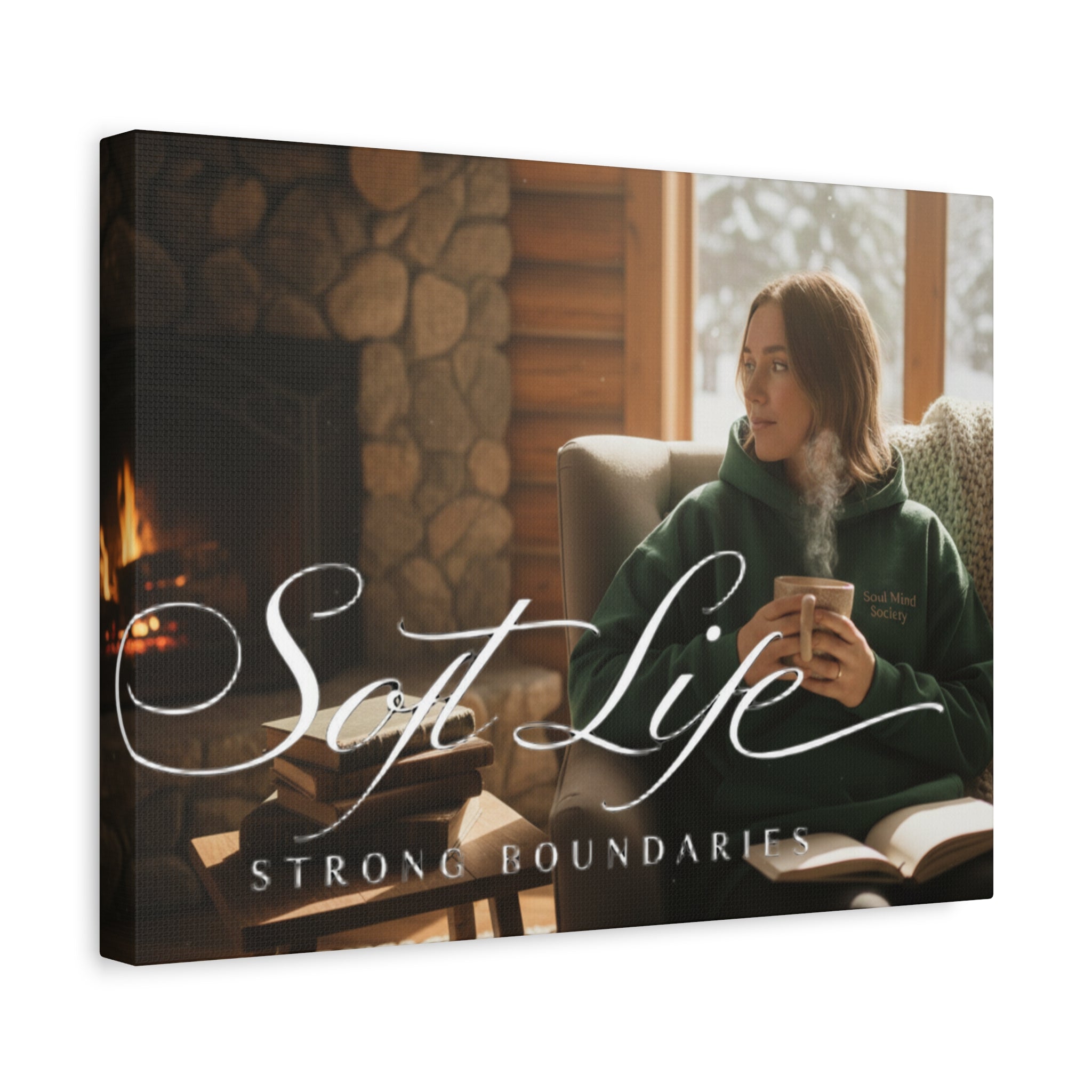 Canvas Wall Art — "Soft Life, Strong Boundaries" Woman 2 Cozy Cabin Print