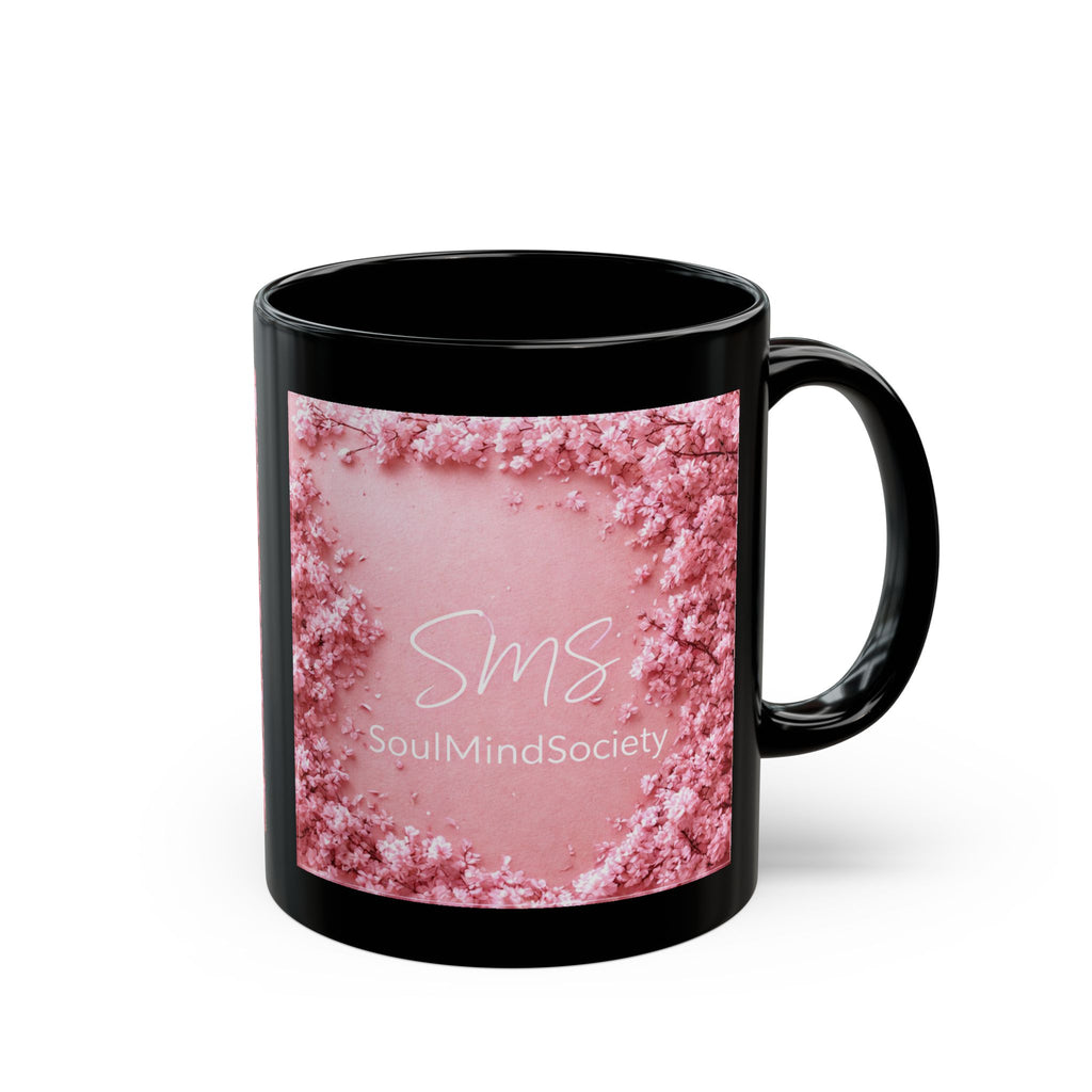 Pink Rose Cloud Black Mug — 'SMS SoulMindSociety' 11oz & 15oz