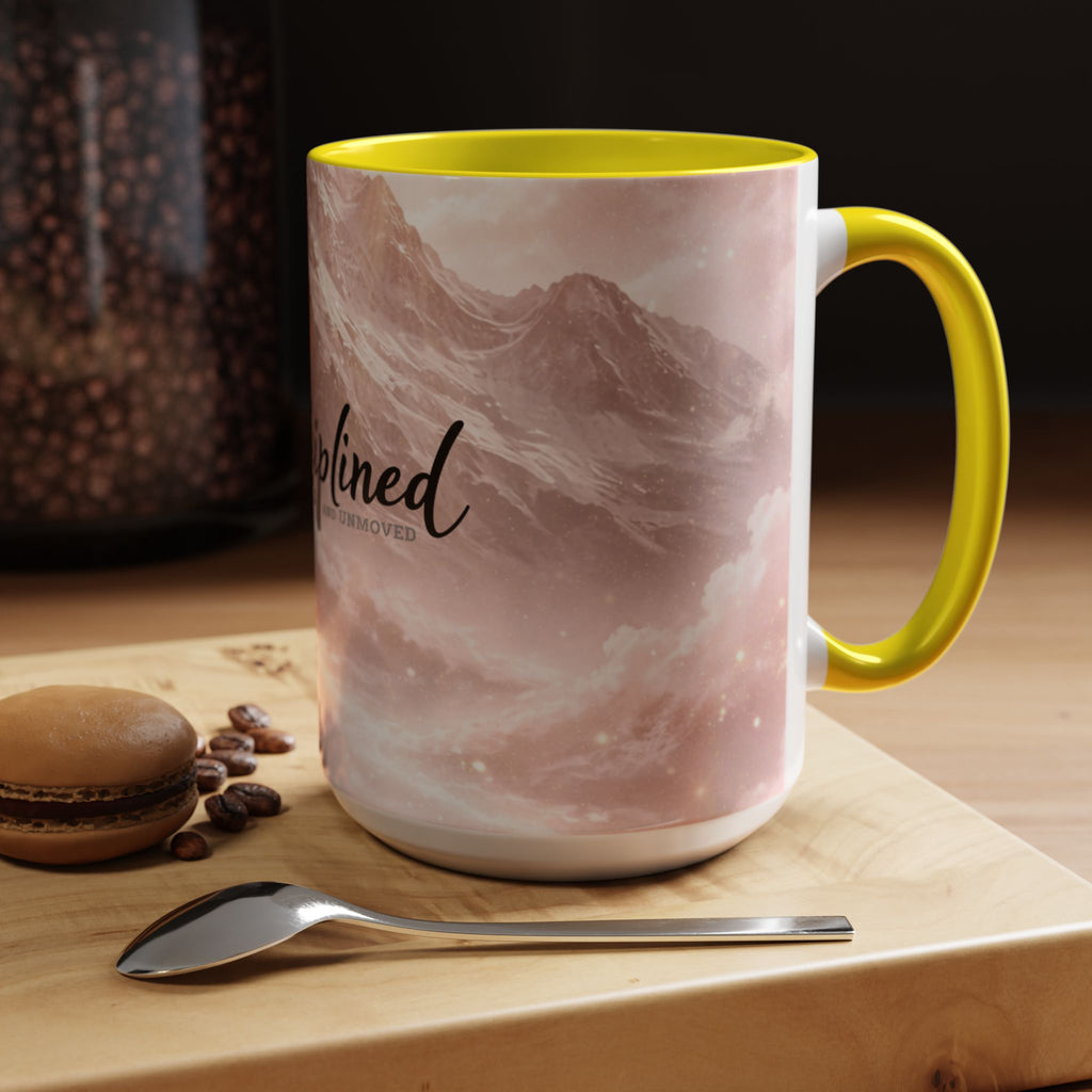 Disciplined Accent Coffee Mug — 'Disciplined: Grounded and Unmoved' Inspirational Pink Marble Ceramic Mug
