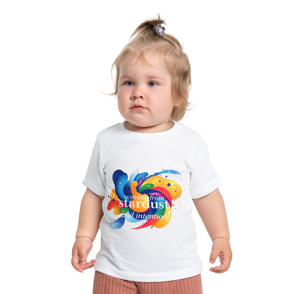 Baby T-Shirt — "Woven from Stardust and Intention" Colorful Cosmic Graphic