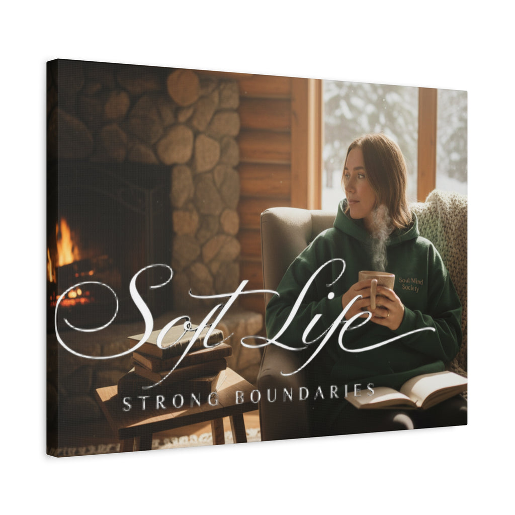 Canvas Wall Art — "Soft Life, Strong Boundaries" Woman 2 Cozy Cabin Print
