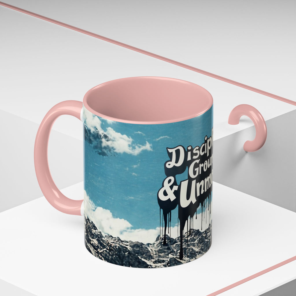 Disciplined, Grounded & Unmoved Coffee Mug — Motivational Mountain Accent Mug (11/15oz)