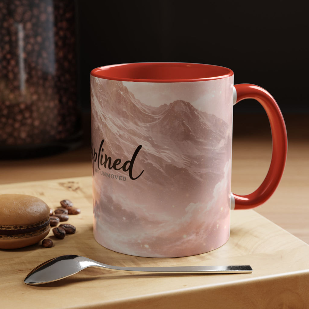 Disciplined Accent Coffee Mug — 'Disciplined: Grounded and Unmoved' Inspirational Pink Marble Ceramic Mug