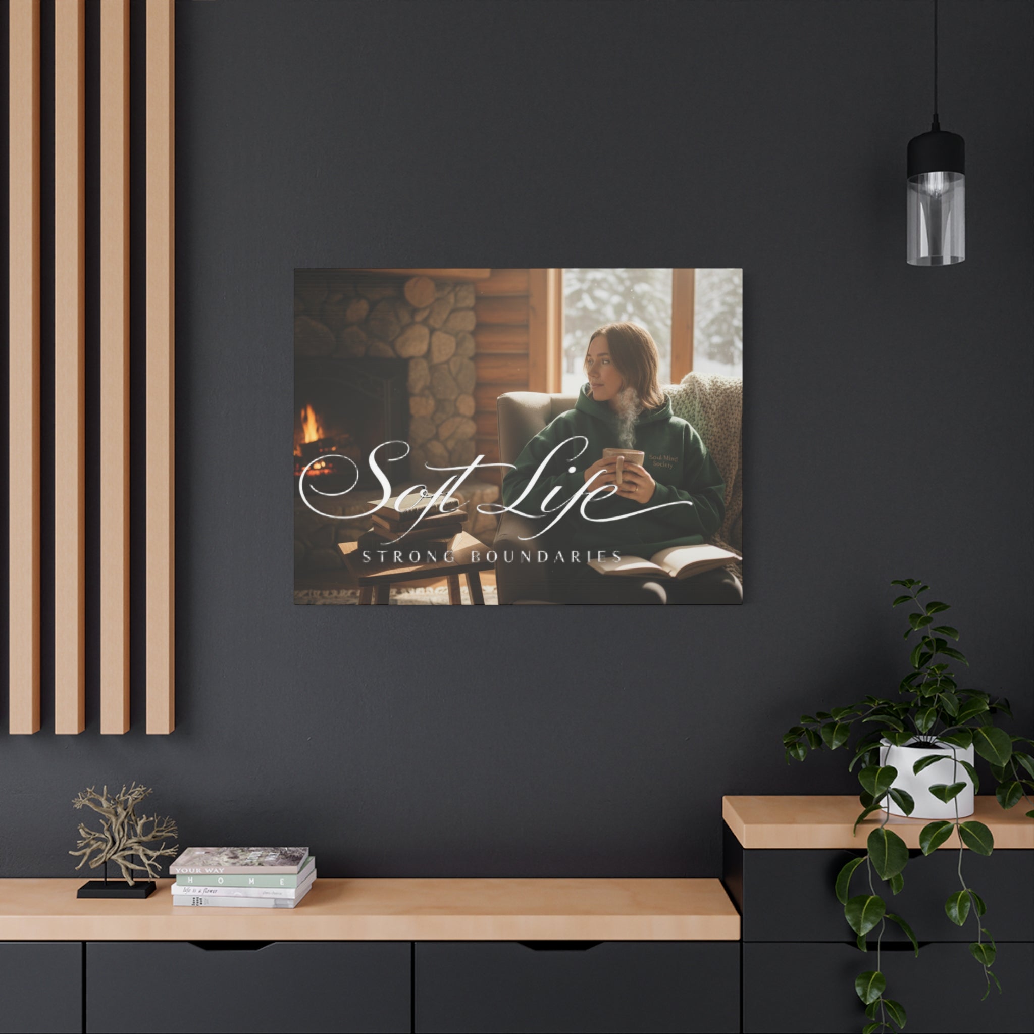 Canvas Wall Art — "Soft Life, Strong Boundaries" Woman 2 Cozy Cabin Print