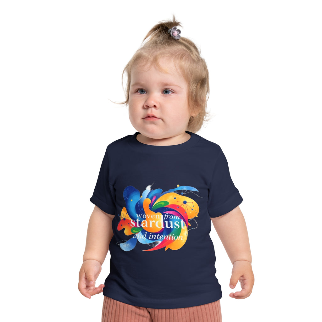 Baby T-Shirt — "Woven from Stardust and Intention" Colorful Cosmic Graphic