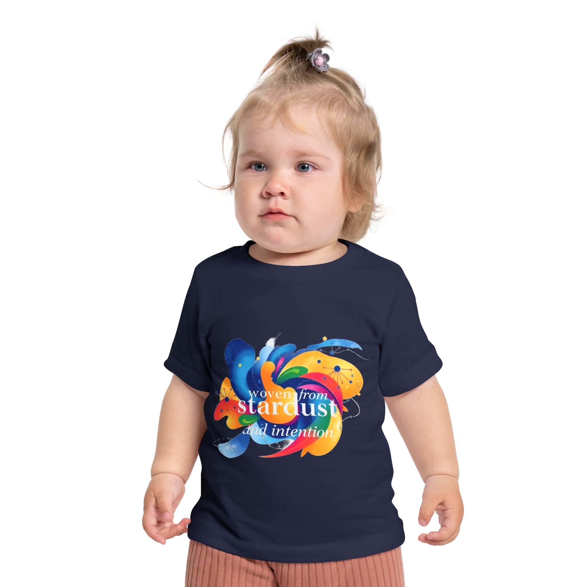Baby T-Shirt — "Woven from Stardust and Intention" Colorful Cosmic Graphic