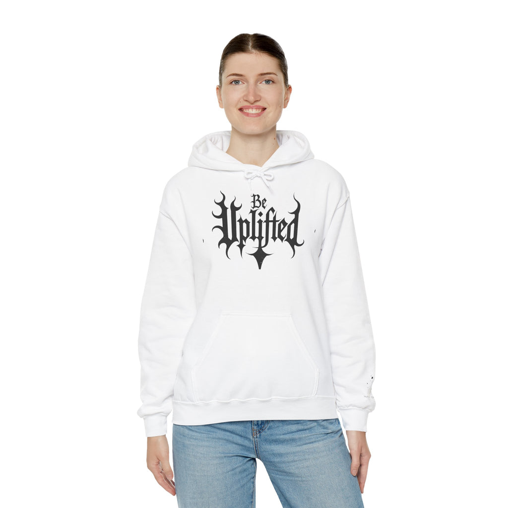 Be Uplifted hoodie | Gothic script cross design