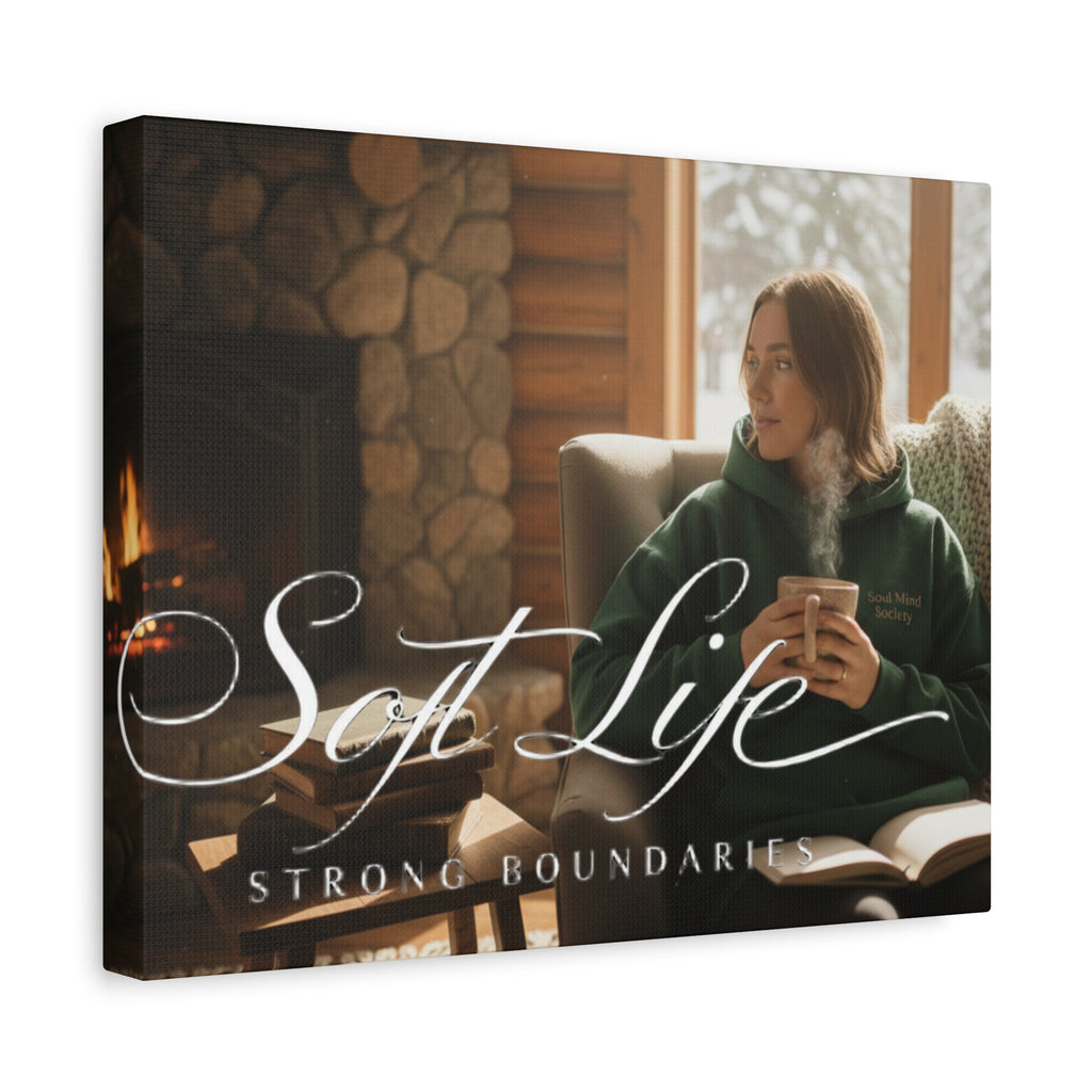Canvas Wall Art — "Soft Life, Strong Boundaries" Woman 2 Cozy Cabin Print