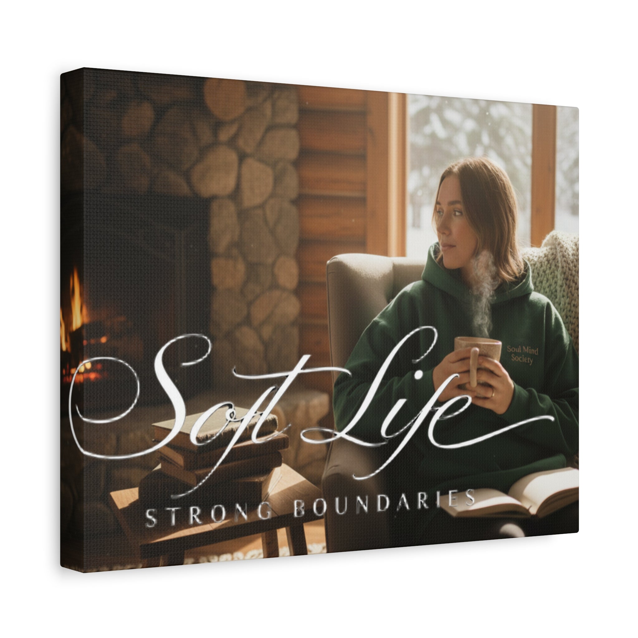 Canvas Wall Art — "Soft Life, Strong Boundaries" Woman 2 Cozy Cabin Print