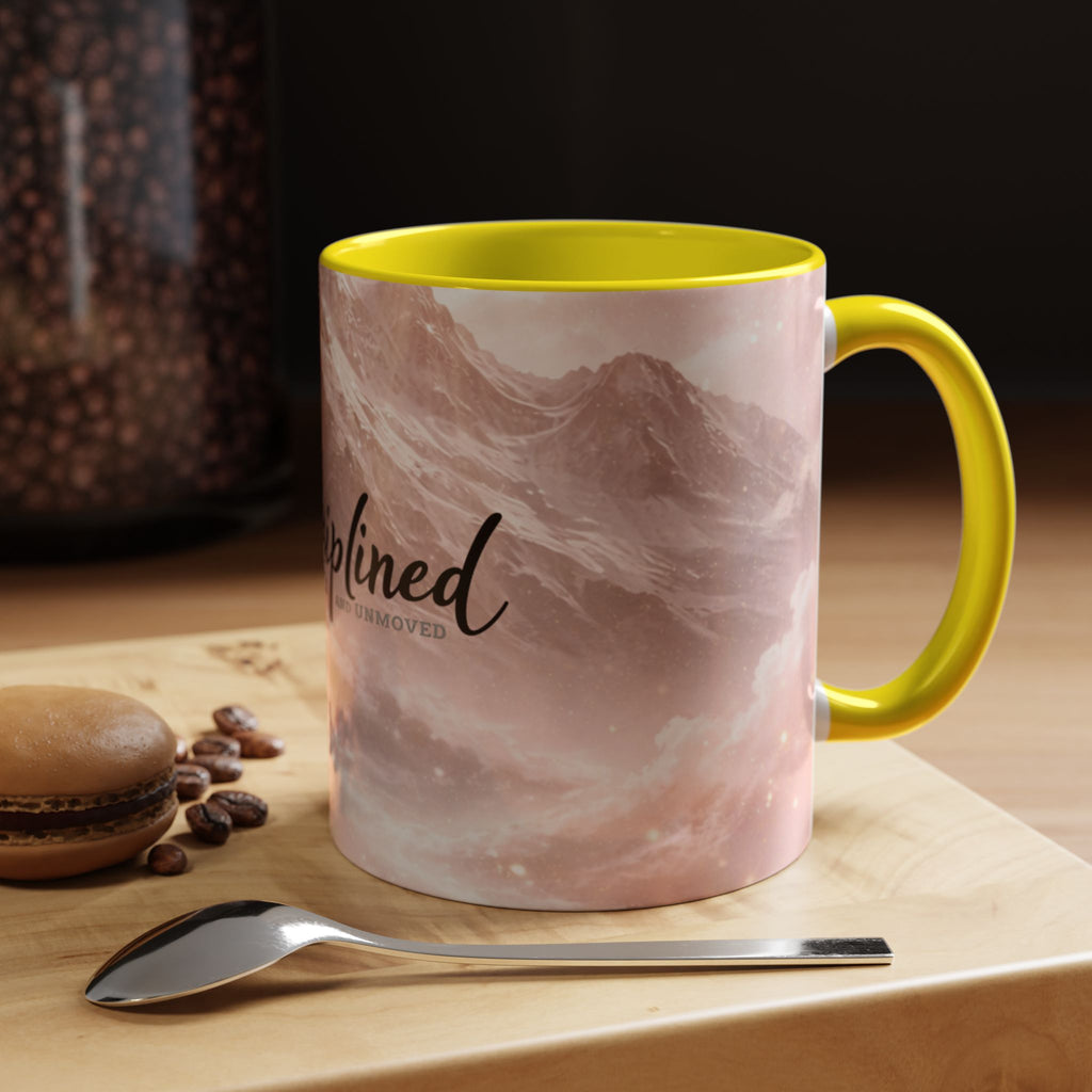 Disciplined Accent Coffee Mug — 'Disciplined: Grounded and Unmoved' Inspirational Pink Marble Ceramic Mug
