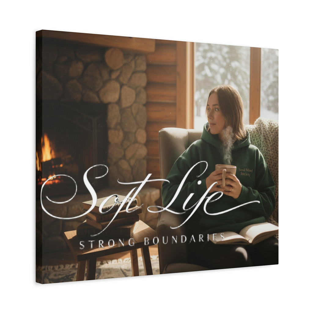 Canvas Wall Art — "Soft Life, Strong Boundaries" Woman 2 Cozy Cabin Print