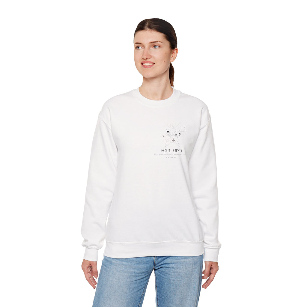 Be Uplifted Back Graphic Crewneck Sweatshirt | Soli Mind Front Logo