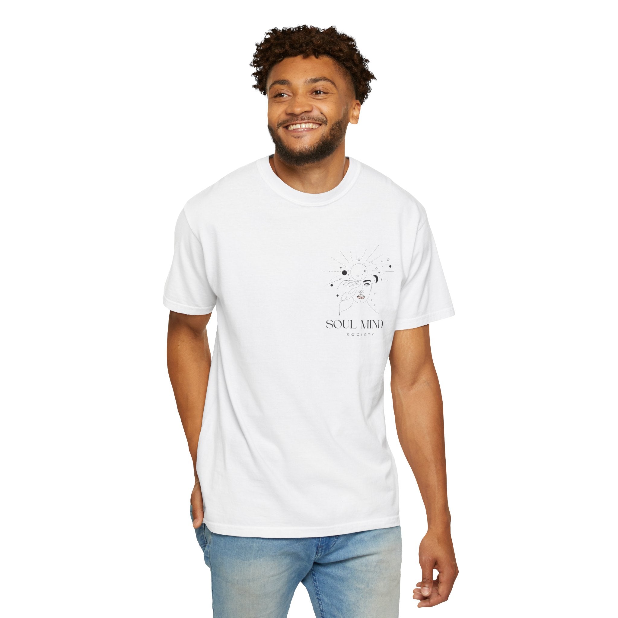 Soul Mind galactic skull illustration T-Shirt | spiritual logo tee
