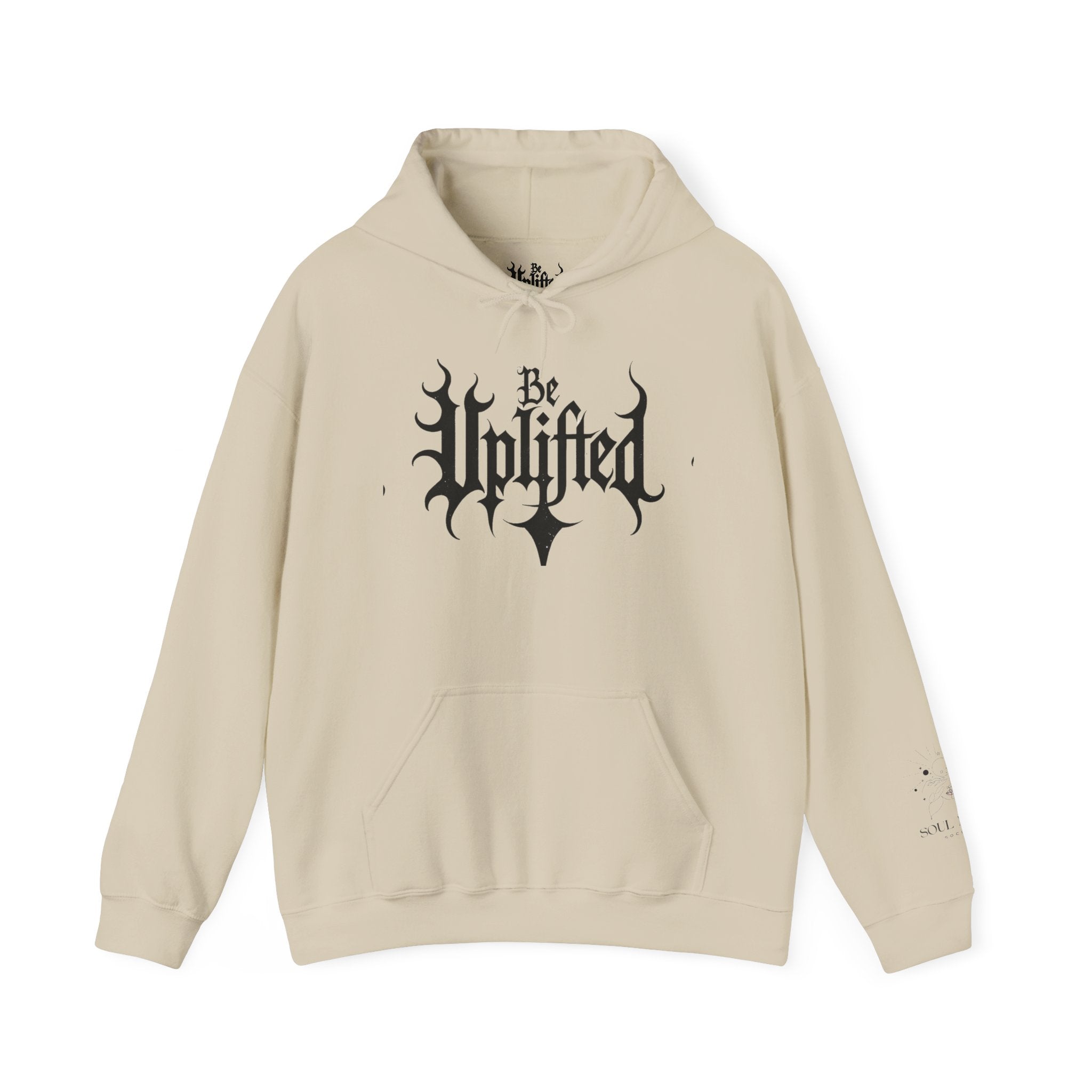 Be Uplifted hoodie | Gothic script cross design