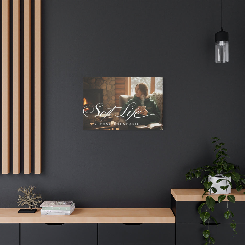 Canvas Wall Art — "Soft Life, Strong Boundaries" Woman 2 Cozy Cabin Print