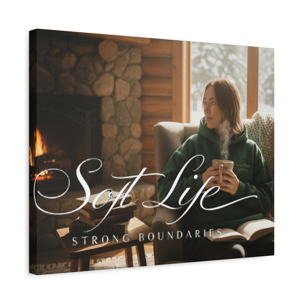 Canvas Wall Art — "Soft Life, Strong Boundaries" Woman 2 Cozy Cabin Print