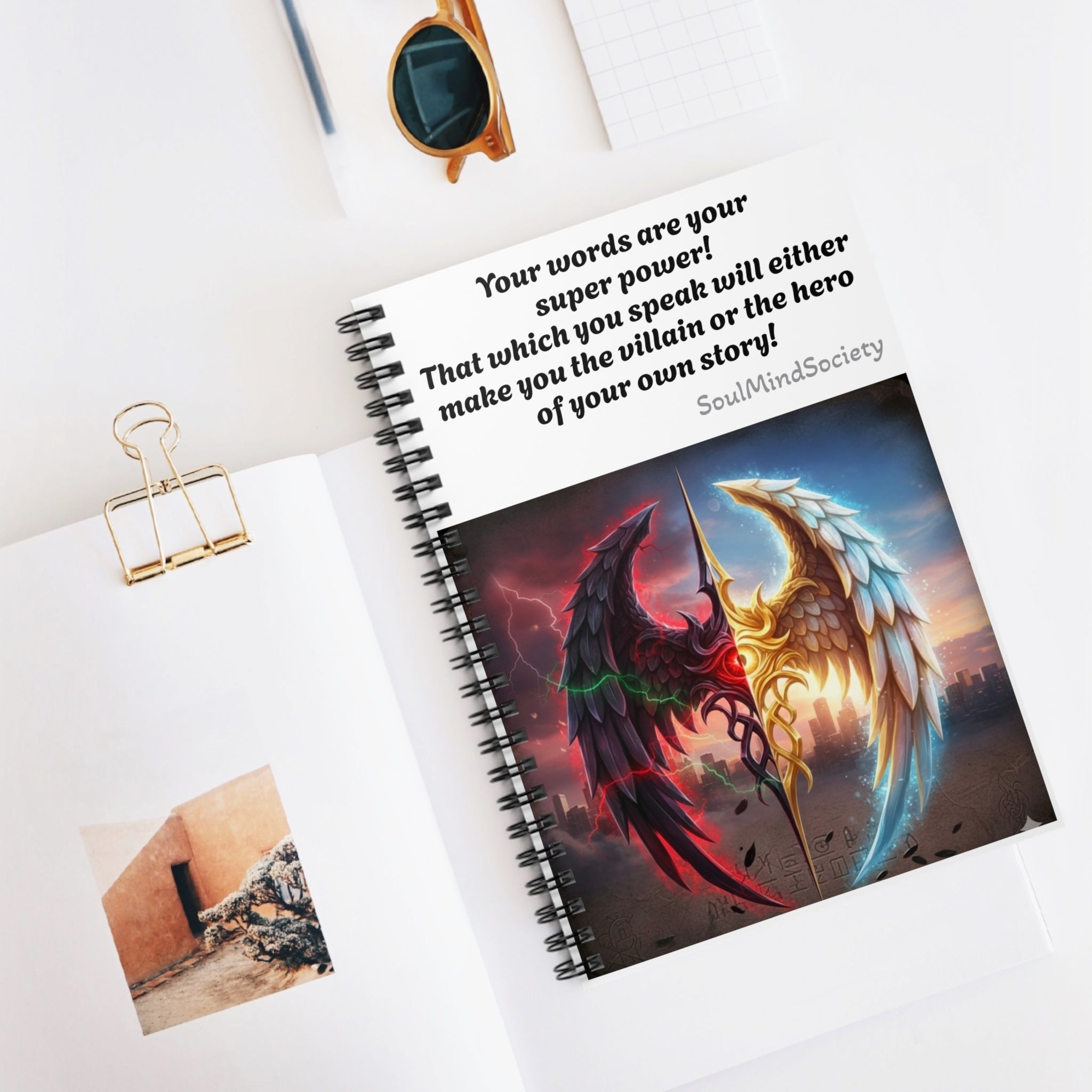Angel and Demon Wings notebook | Spiral Ruled Notebook, Inspirational Quote