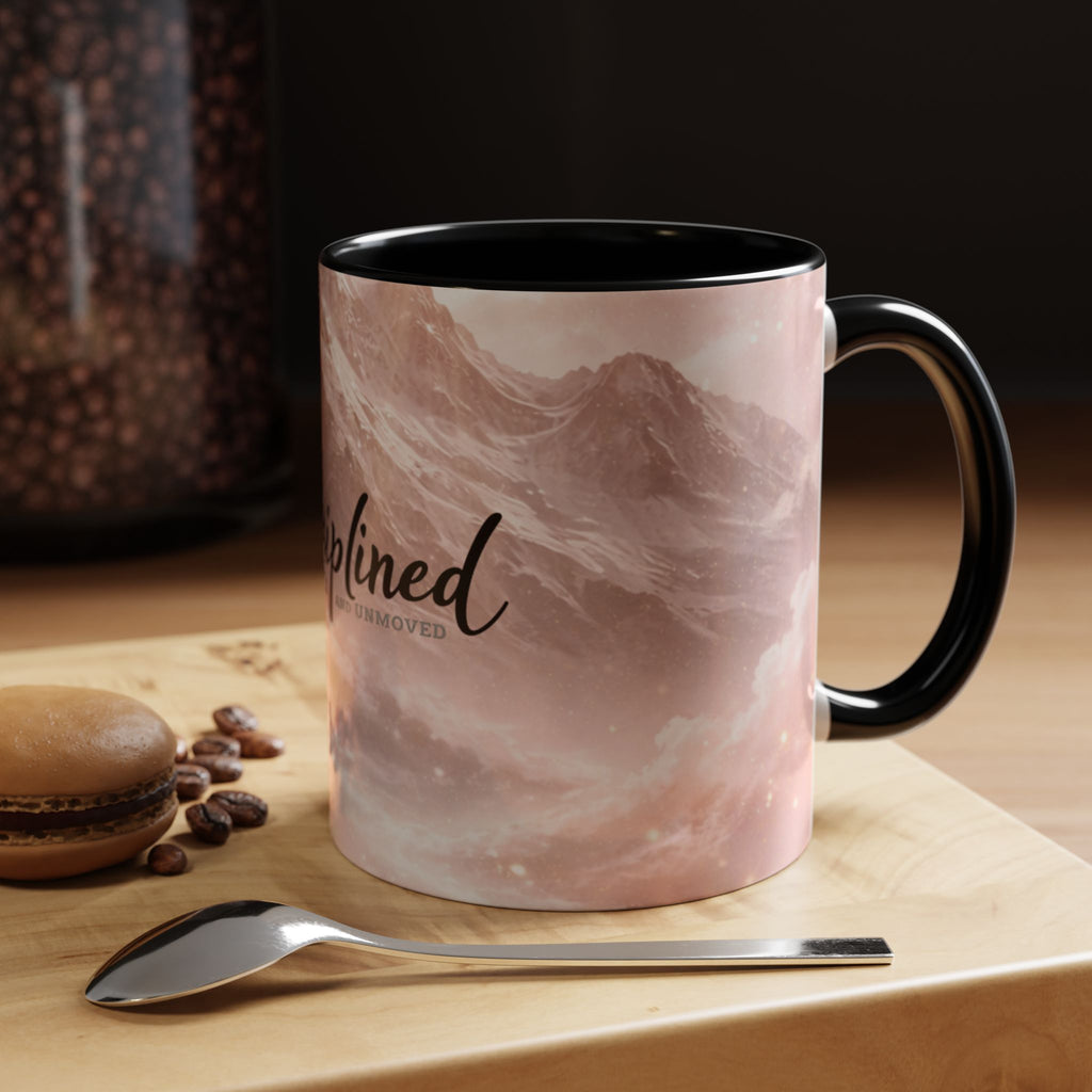 Disciplined Accent Coffee Mug — 'Disciplined: Grounded and Unmoved' Inspirational Pink Marble Ceramic Mug