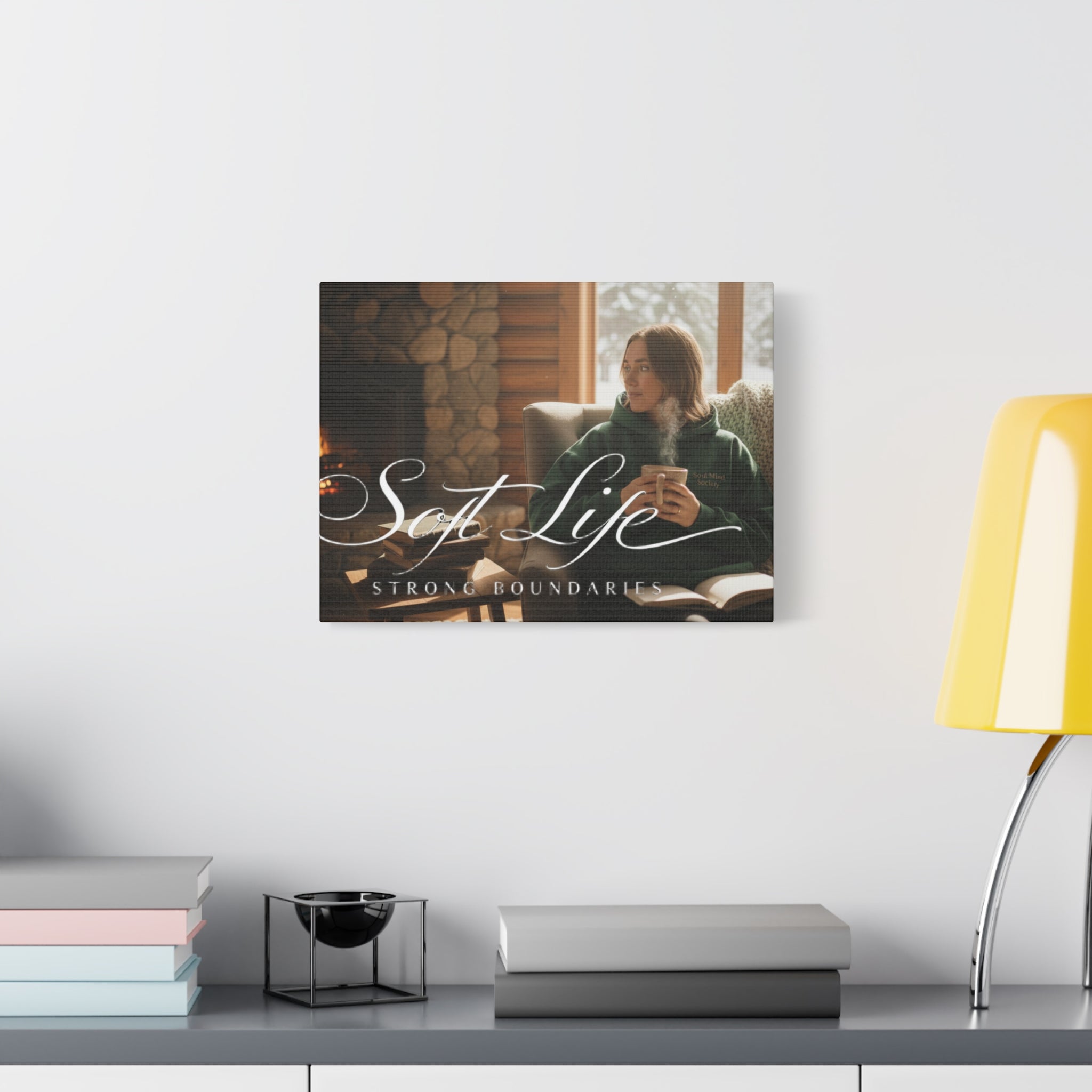 Canvas Wall Art — "Soft Life, Strong Boundaries" Woman 2 Cozy Cabin Print