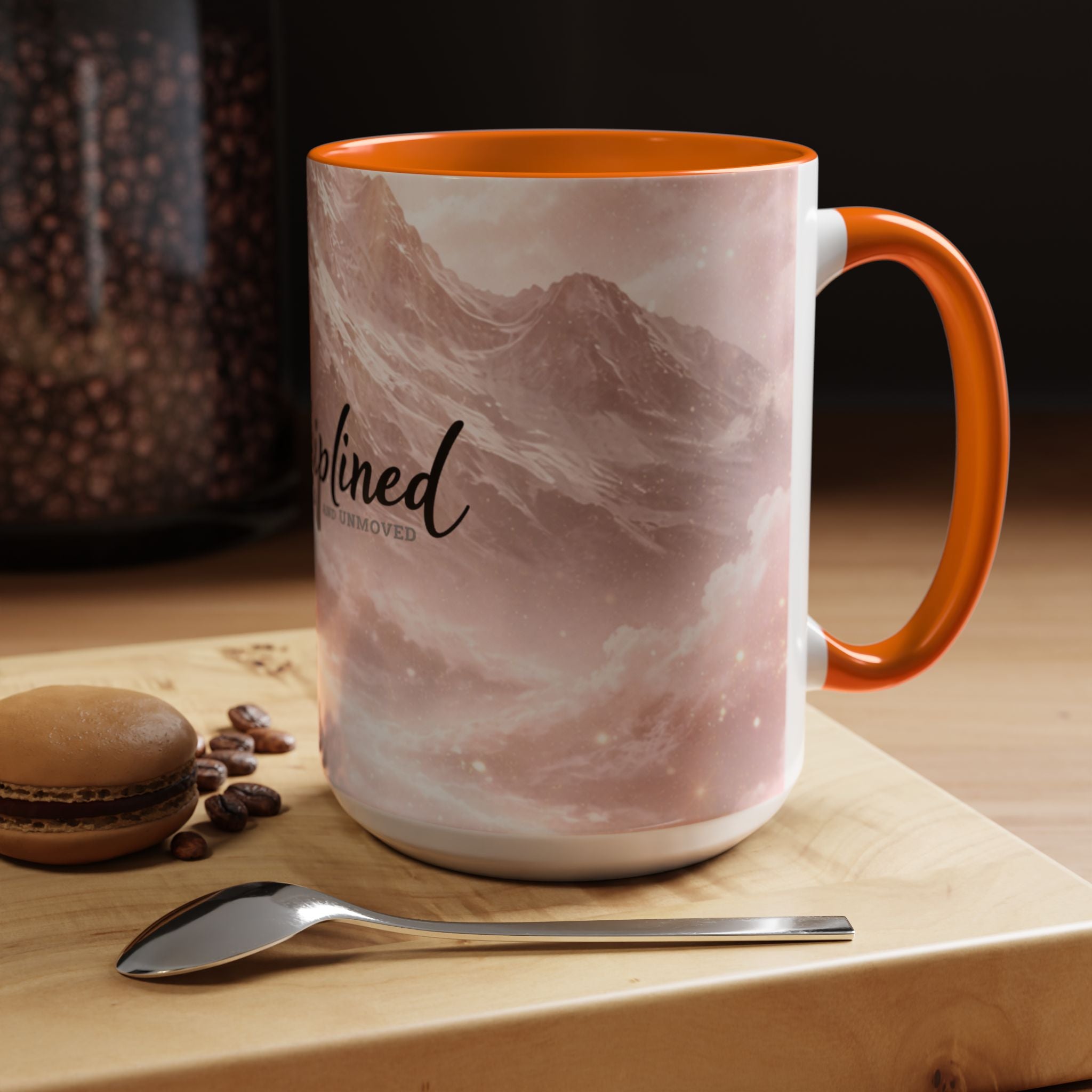 Disciplined Accent Coffee Mug — 'Disciplined: Grounded and Unmoved' Inspirational Pink Marble Ceramic Mug