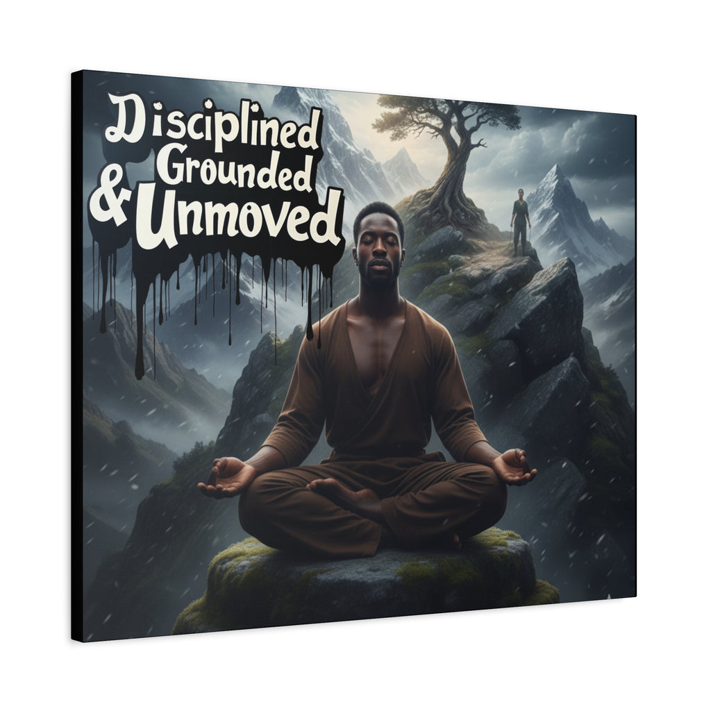 Disciplined, Grounded & Unmoved Canvas Wall Art — Meditation Motivational Print