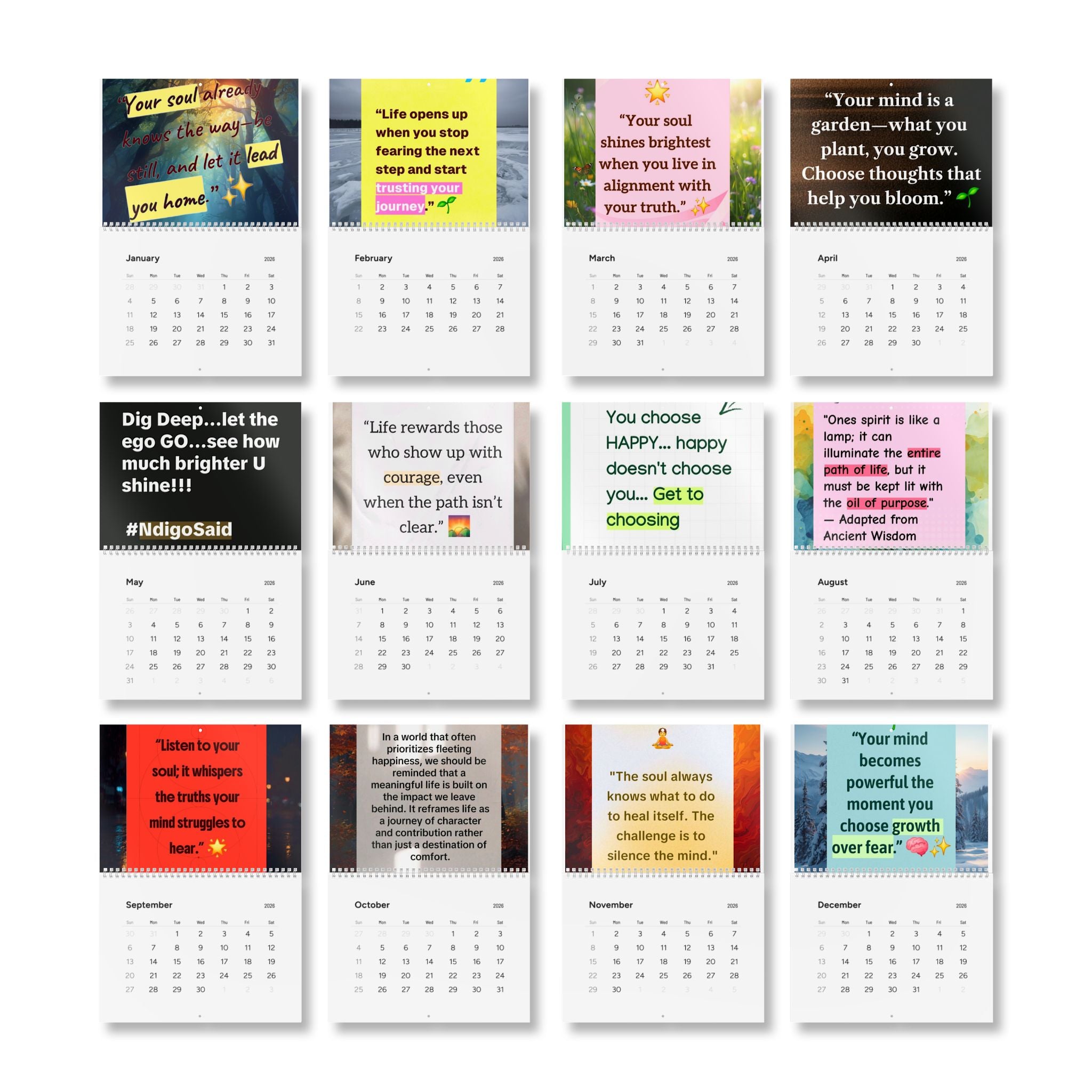 Inspirational Quote Wall Calendar 2026 — Monthly Motivational Art Calendar