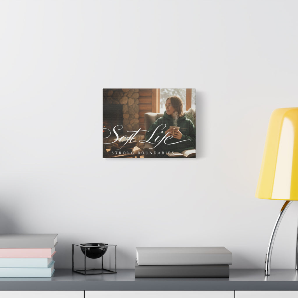 Canvas Wall Art — "Soft Life, Strong Boundaries" Woman 2 Cozy Cabin Print