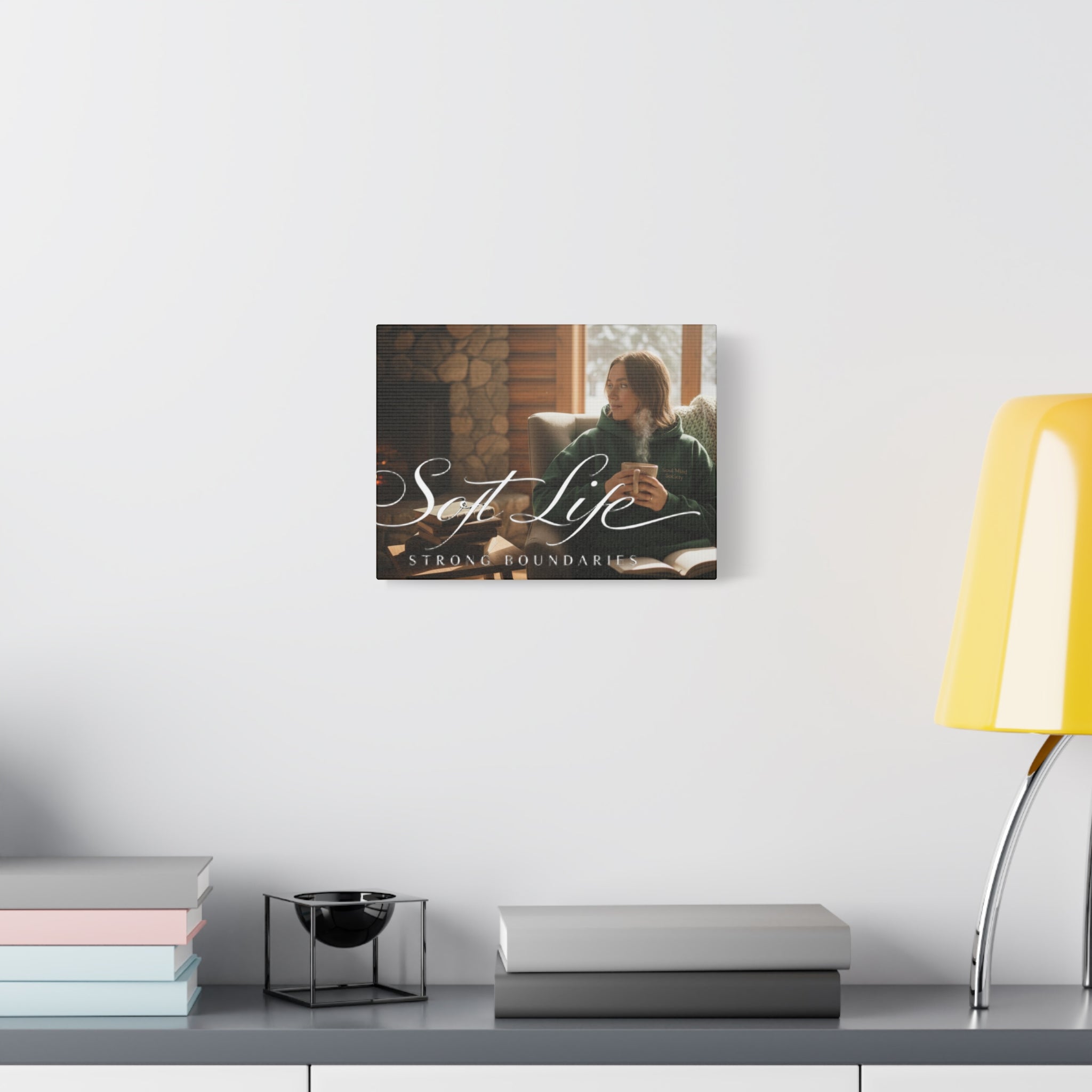 Canvas Wall Art — "Soft Life, Strong Boundaries" Woman 2 Cozy Cabin Print