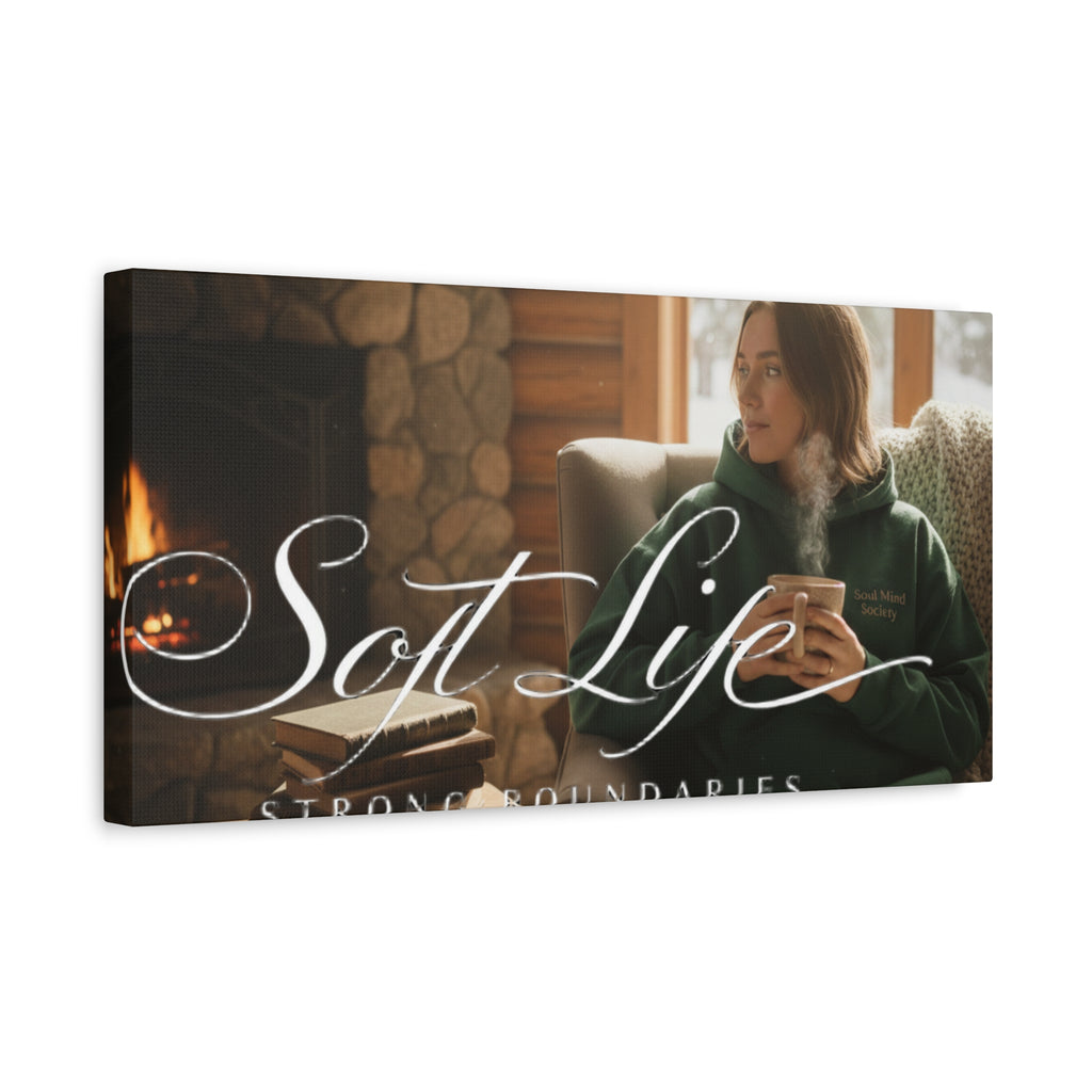 Canvas Wall Art — "Soft Life, Strong Boundaries" Woman 2 Cozy Cabin Print