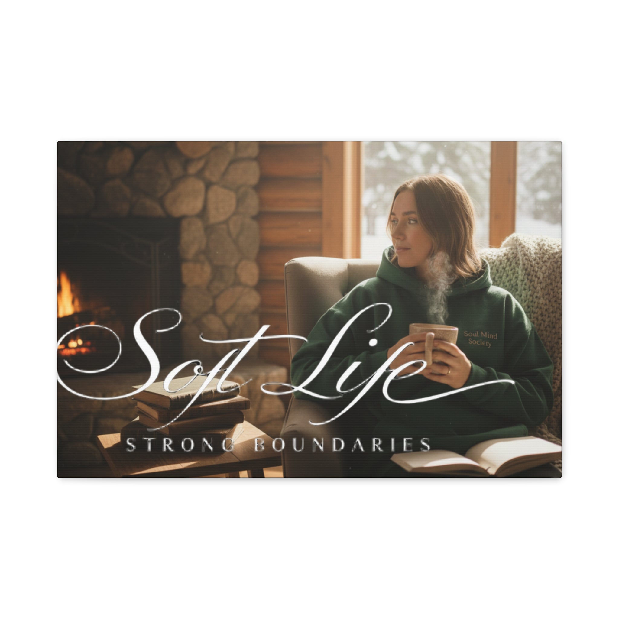 Canvas Wall Art — "Soft Life, Strong Boundaries" Woman 2 Cozy Cabin Print