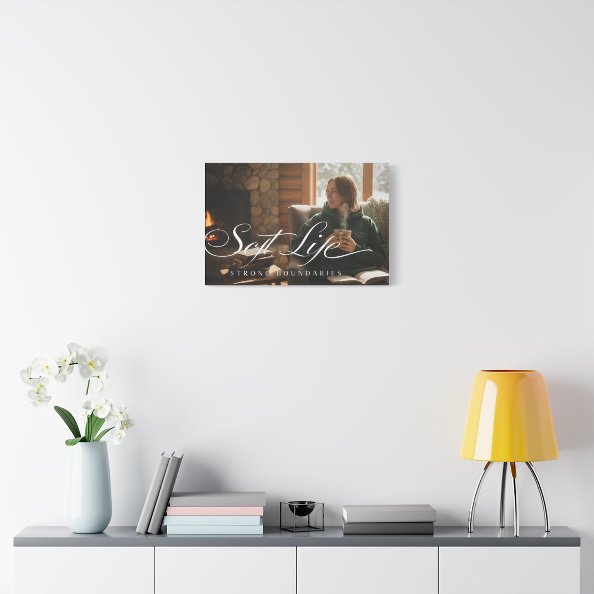 Canvas Wall Art — "Soft Life, Strong Boundaries" Woman 2 Cozy Cabin Print