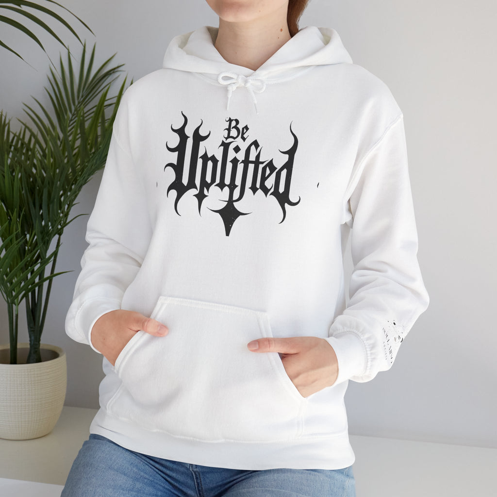 Be Uplifted hoodie | Gothic script cross design