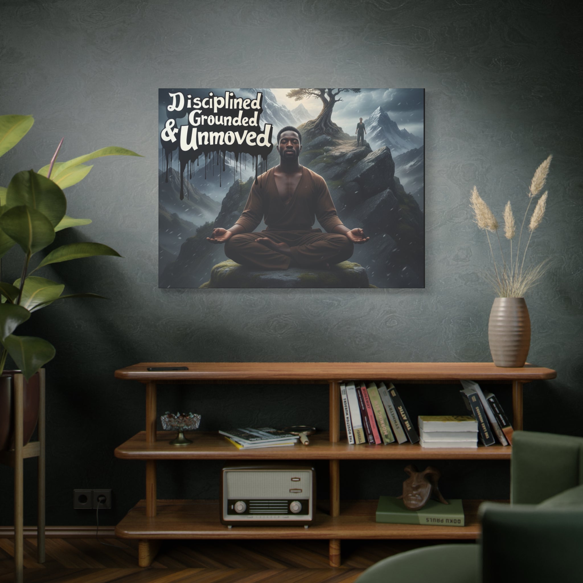 Disciplined, Grounded & Unmoved Canvas Wall Art — Meditation Motivational Print