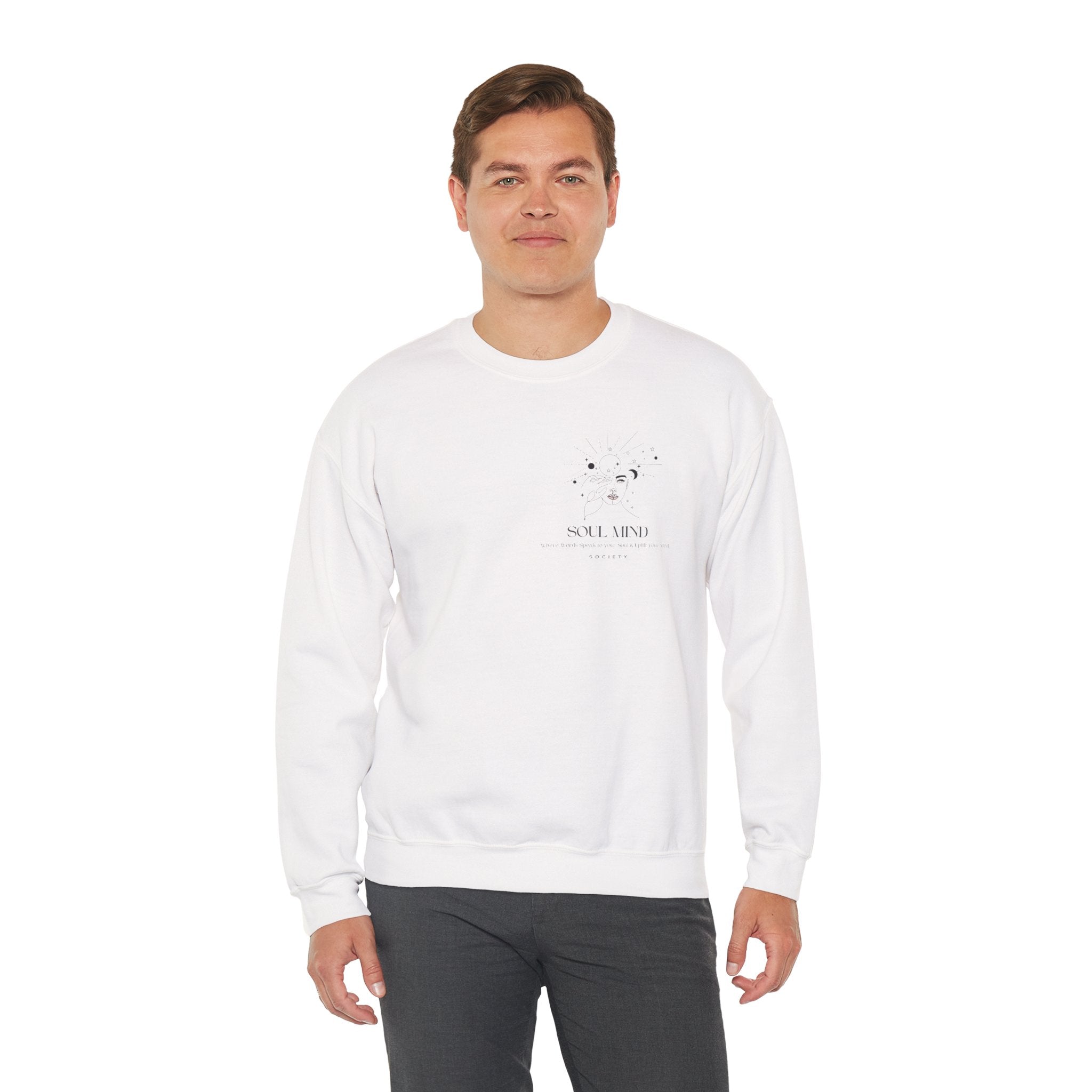 Be Uplifted Back Graphic Crewneck Sweatshirt | Soli Mind Front Logo