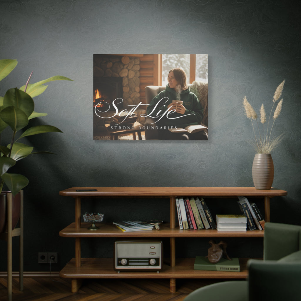 Canvas Wall Art — "Soft Life, Strong Boundaries" Woman 2 Cozy Cabin Print