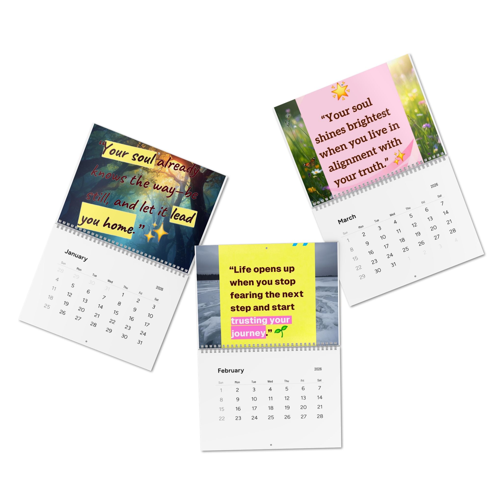 Inspirational Quote Wall Calendar 2026 — Monthly Motivational Art Calendar