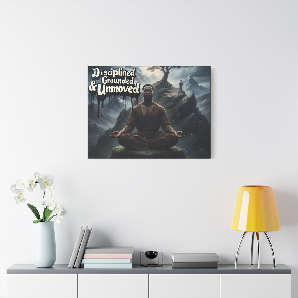 Disciplined, Grounded & Unmoved Canvas Wall Art — Meditation Motivational Print