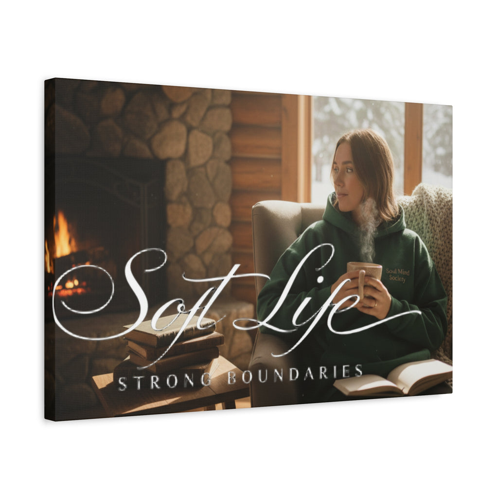 Canvas Wall Art — "Soft Life, Strong Boundaries" Woman 2 Cozy Cabin Print