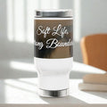 Soft Life, Strong Boundaries Travel Mug — 14oz Stainless Steel Travel Mug with Handle