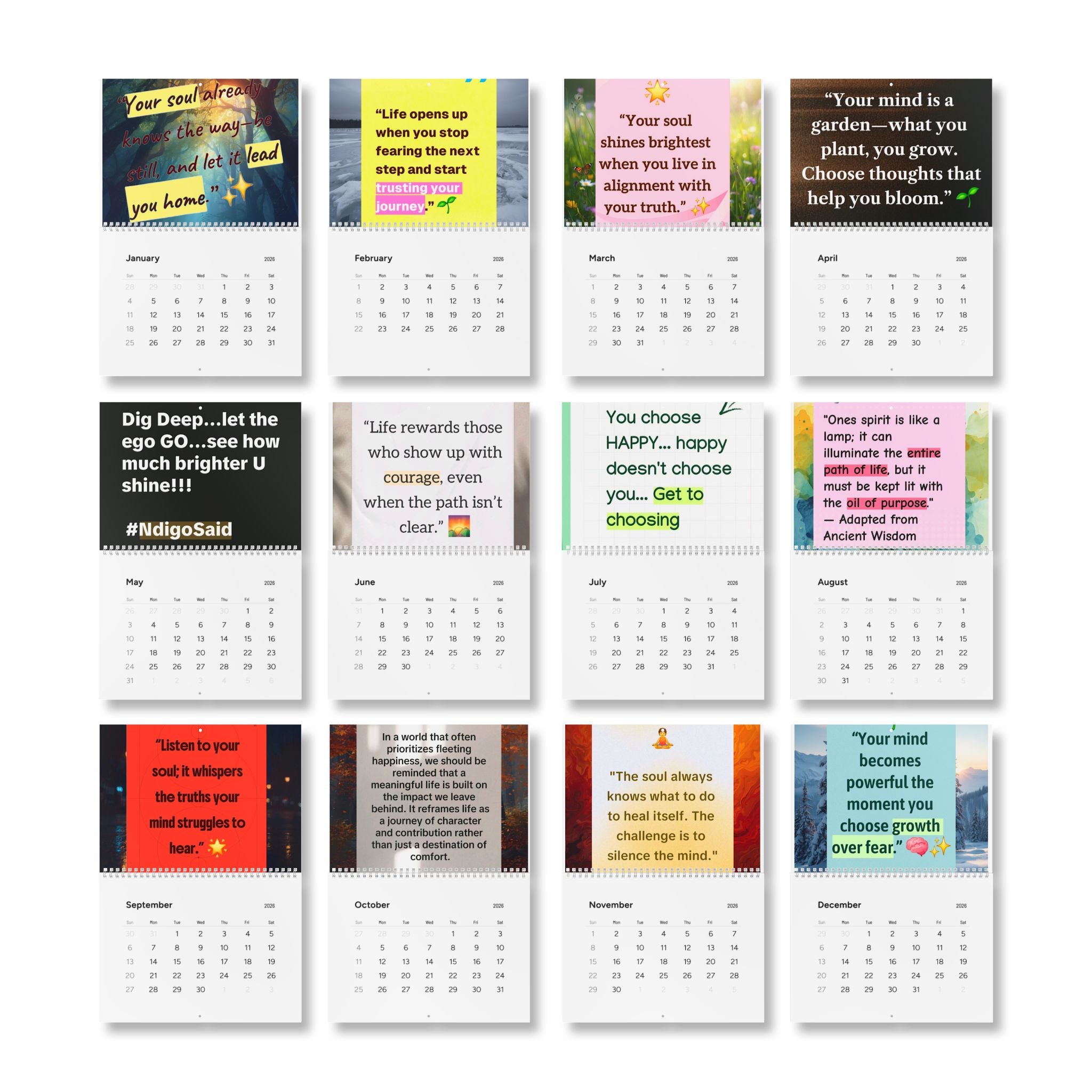 Inspirational Quote Wall Calendar 2026 — Monthly Motivational Art Calendar