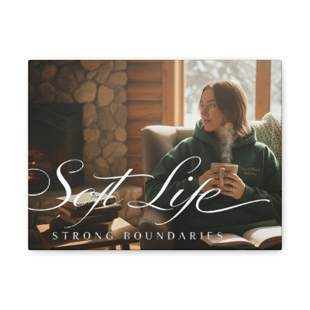 Canvas Wall Art — "Soft Life, Strong Boundaries" Woman 2 Cozy Cabin Print
