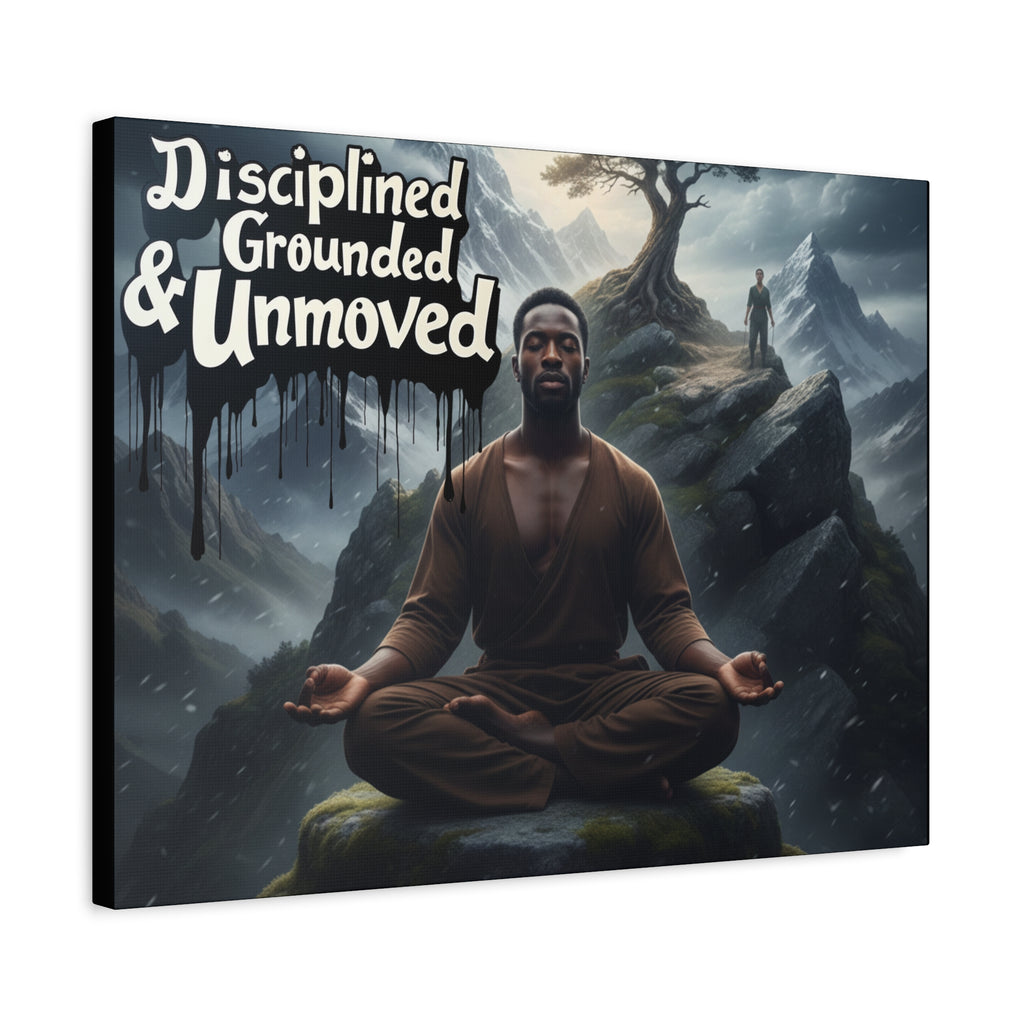 Disciplined, Grounded & Unmoved Canvas Wall Art — Meditation Motivational Print