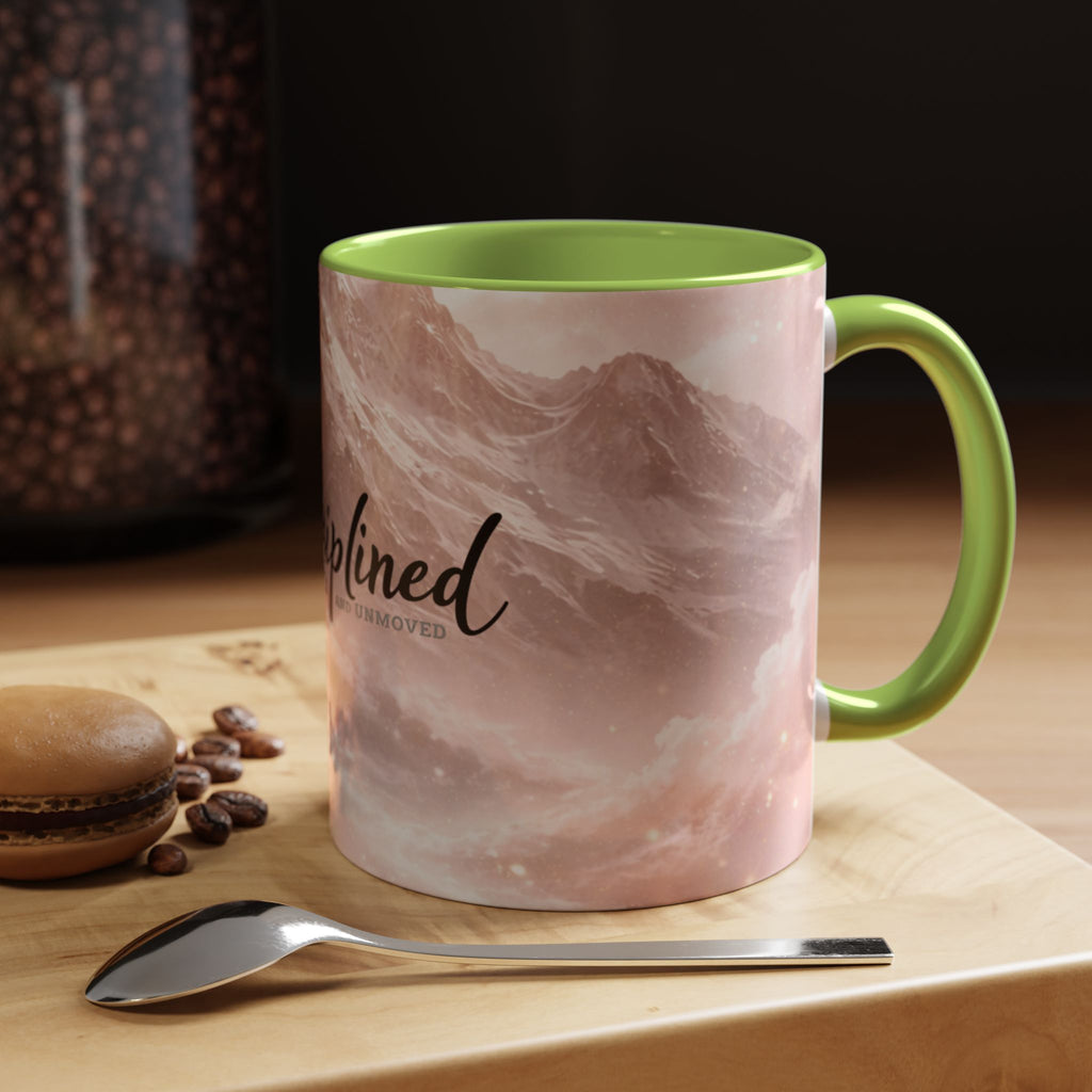 Disciplined Accent Coffee Mug — 'Disciplined: Grounded and Unmoved' Inspirational Pink Marble Ceramic Mug