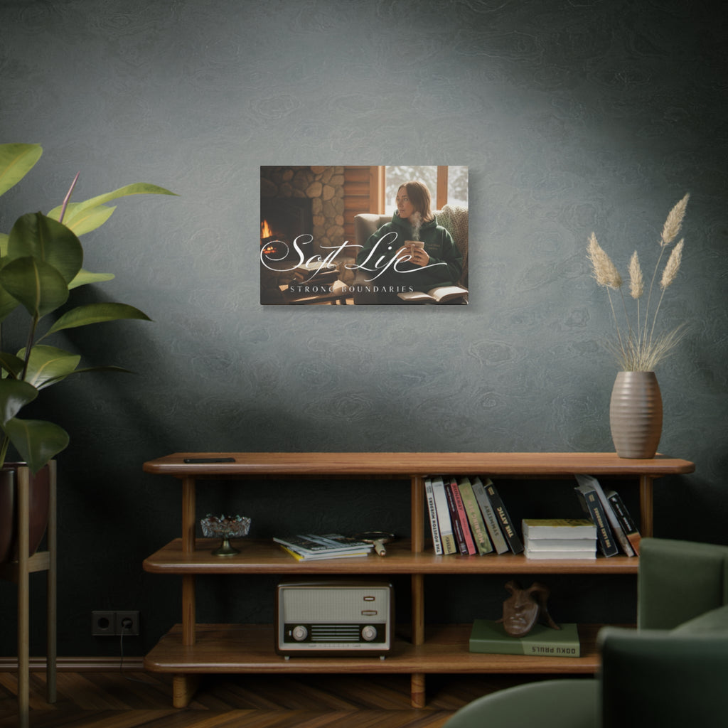 Canvas Wall Art — "Soft Life, Strong Boundaries" Woman 2 Cozy Cabin Print