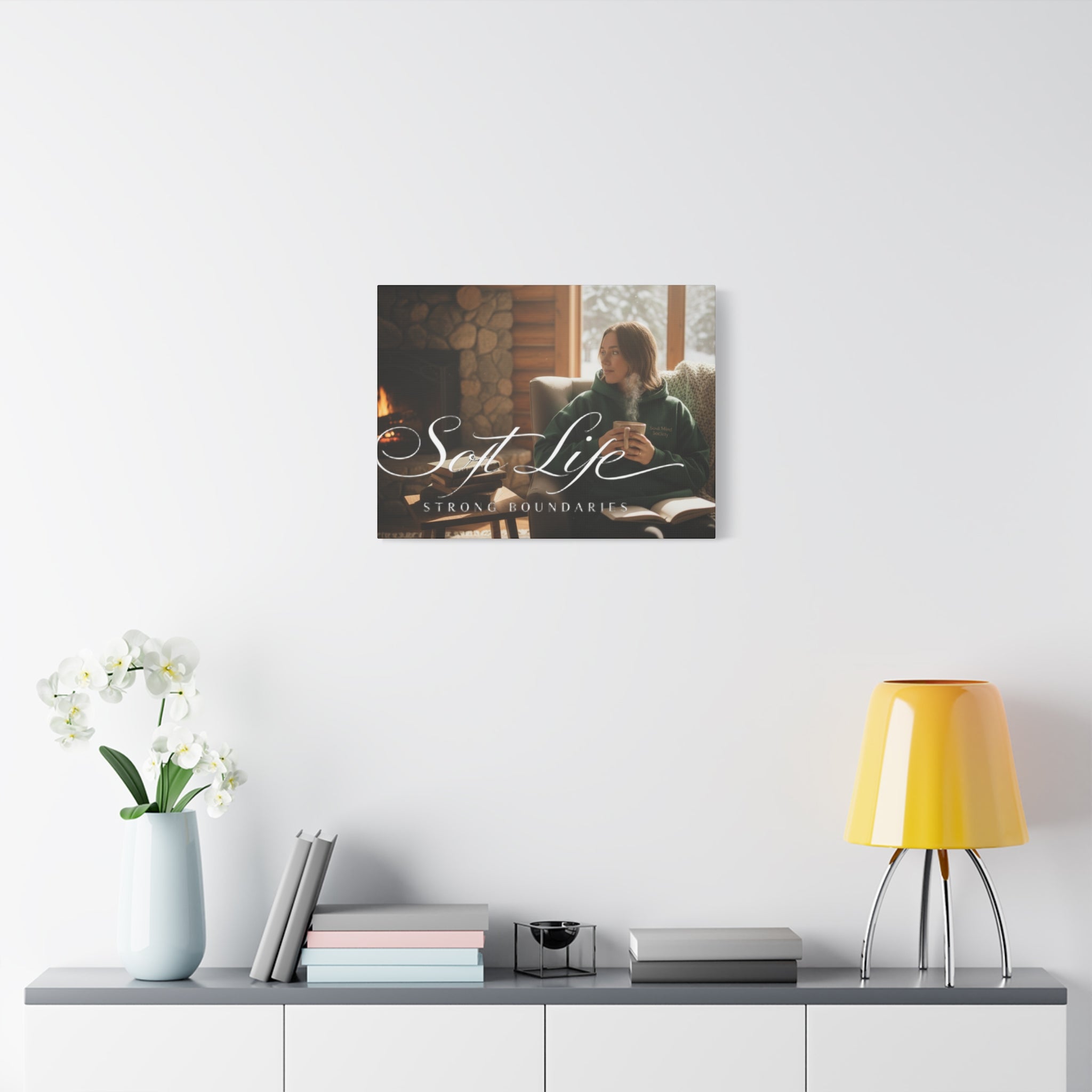 Canvas Wall Art — "Soft Life, Strong Boundaries" Woman 2 Cozy Cabin Print