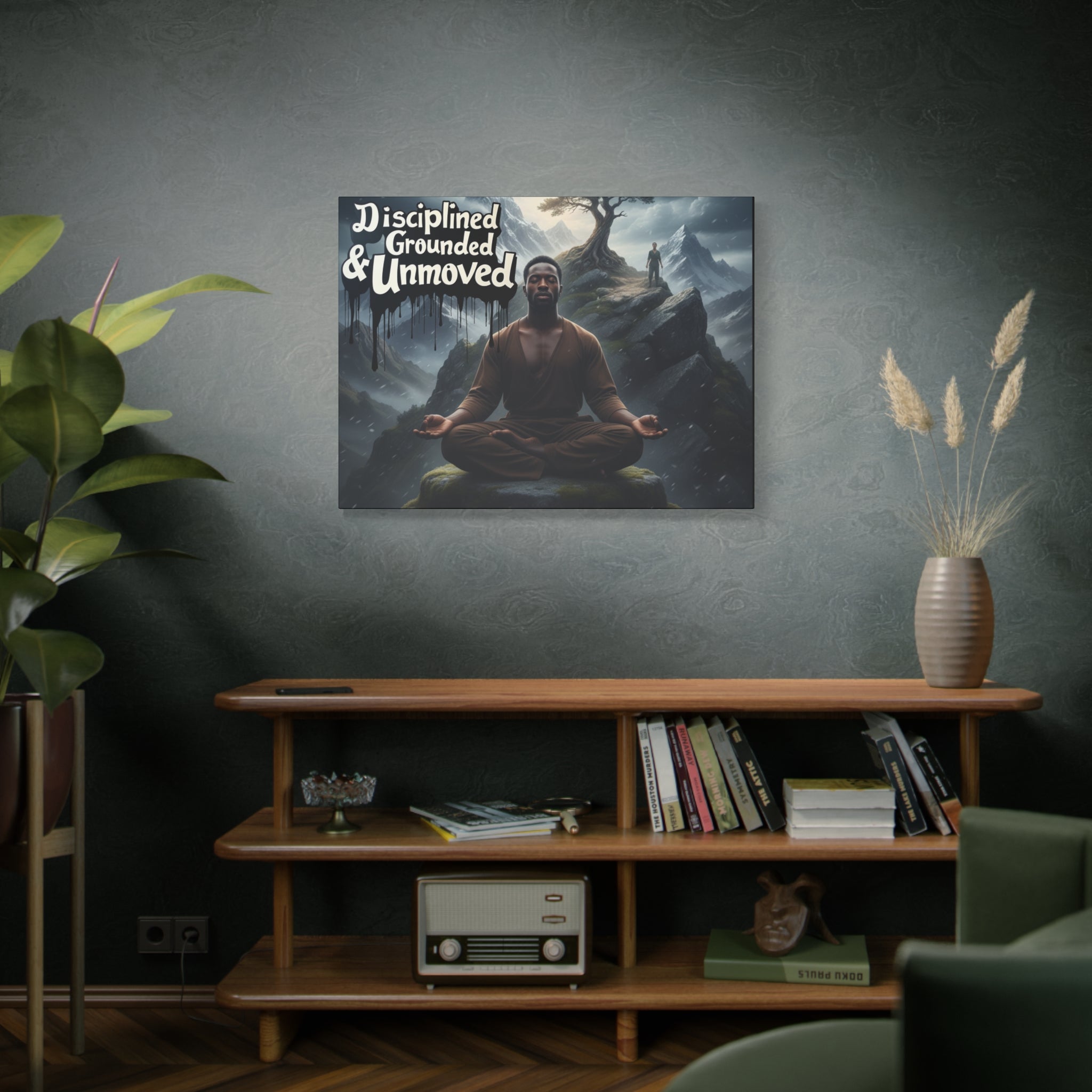 Disciplined, Grounded & Unmoved Canvas Wall Art — Meditation Motivational Print